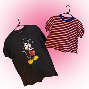 Old Navy Charcoal Mickey & Stripped Minnie Mouse Tees